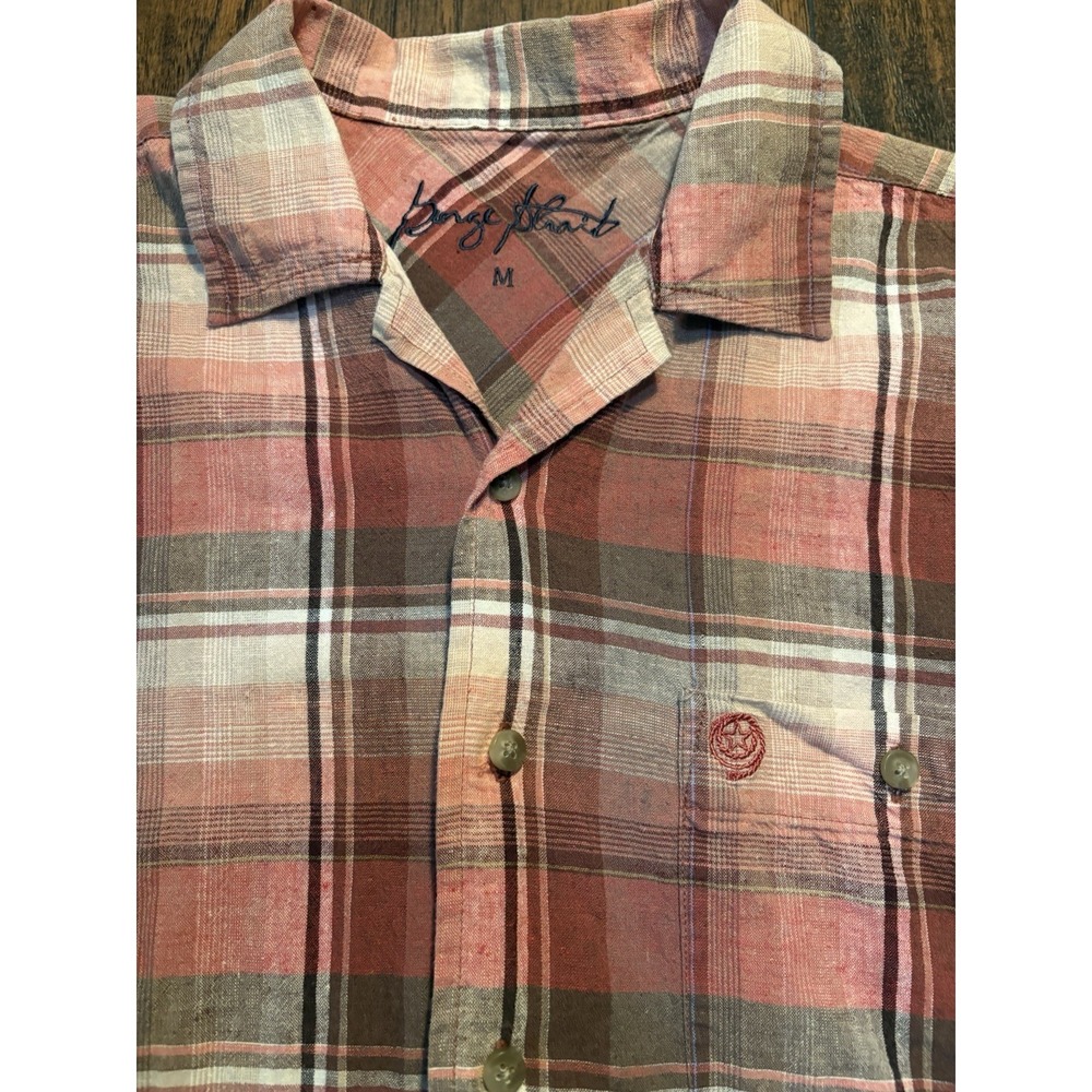 Wrangler George Strait Mens M Plaid Woven Short Sleeve Button Up Shirt Pink - Picture 4 of 16